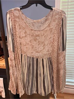 ODDY Blush Pink Lace-Overlay Floral Top
